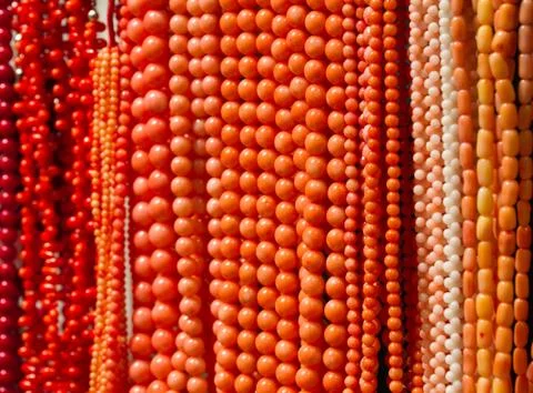 Handmade coralline beads Stock Photos