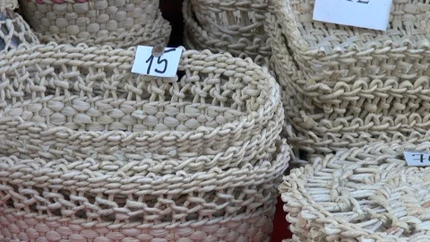 Handmade corn husk baskets at artisan’s fair Stock Footage 86943379
