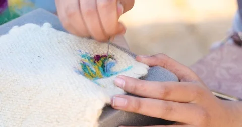 Handmade craft of coloring textile Stock Footage 89695822