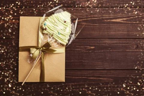 Handmade craft gift with candy on the table Stock Photos