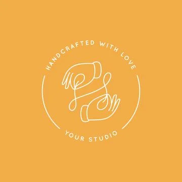 Handmade crafts workshop. Vector logo design template in linear style. Illustrazione stock