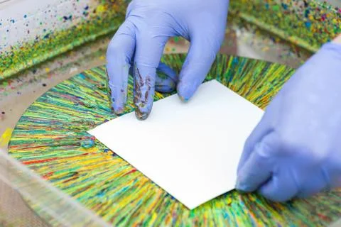 Handmade, creativity, equipment concept. close up of male arms in light blue Stock Photos