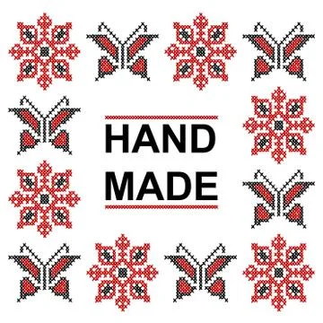 Handmade cross stitch pattern with elements of folk embroidery Stock Illustration