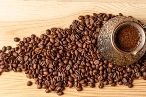 Handmade cup with coffee on the table Stock Photos