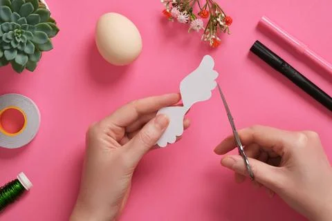 Handmade decoration Easter egg Angel. Step by step instructions. Step 2 Cut.. Stock Photos