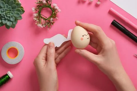 Handmade decoration Easter egg Angel. Step by step instructions. Step 5. Gl.. Stock Photos