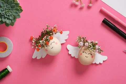 Handmade decoration Easter egg Angel. Step by step instructions. Step 7. Th.. Stock Photos