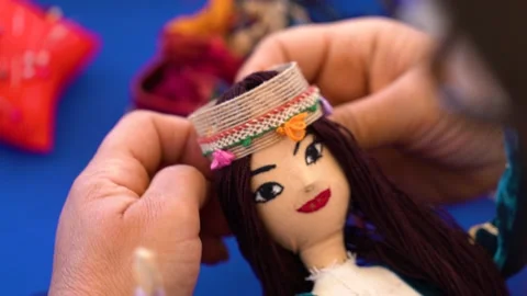Handmade Doll close view.  PUPPET WORK IN A UNIQUE EXPRESSION OF ART․ Video stock 155336644