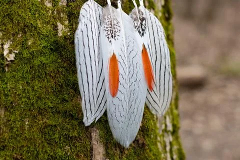 Handmade dream catcher with feathers threads and beads rope hanging Stock Photos