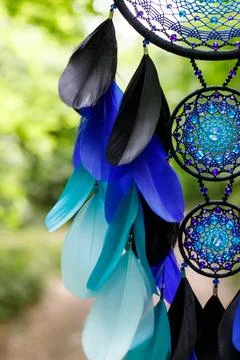 Handmade dream catcher with feathers threads and beads rope hanging Stock-Fotos