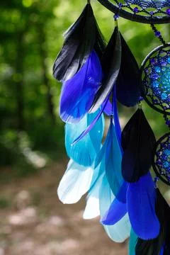 Handmade dream catcher with feathers threads and beads rope hanging Foto stock