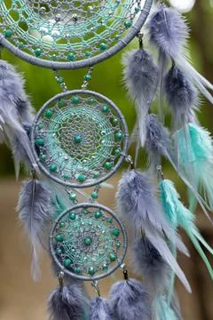 Handmade dream catcher with feathers threads and beads rope hanging Foto stock