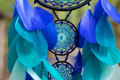 Handmade dream catcher with feathers threads and beads rope hanging Stock Photos