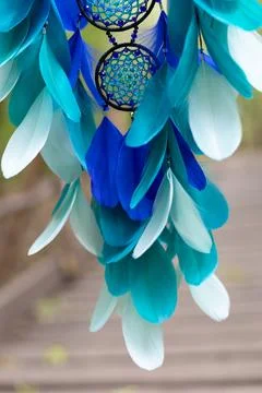 Handmade dream catcher with feathers threads and beads rope hanging Stock-Fotos