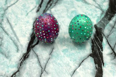 Handmade easter egg with rhinestones in front of a white background . Stock Photos