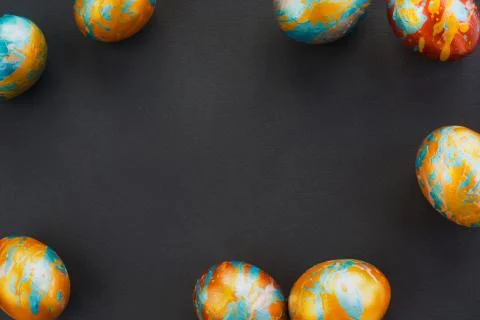 Handmade easter eggs on black Stock Photos