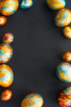 Handmade easter eggs on black 库存照片