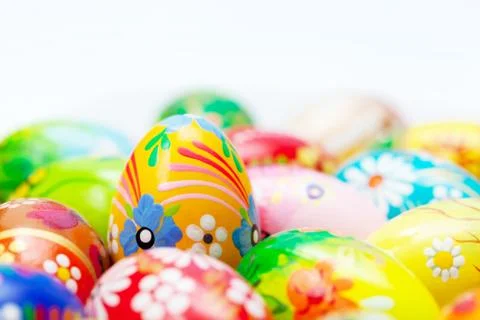 Handmade Easter eggs collection. Spring patterns art, unique. Foto stock