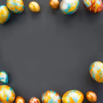 Handmade easter eggs on gray Stock Photos