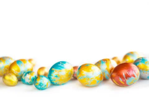 Handmade easter eggs isolated on white 스톡 사진