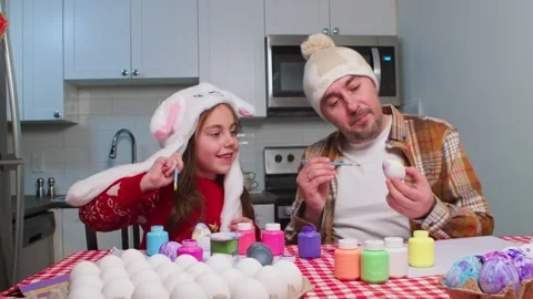 Handmade Easter eggs painted by the whole family. Christ is risen. Easter eggs Stock Footage 263507422