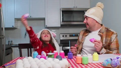 Handmade Easter eggs painted by the whole family. Christ is risen. Easter eggs Stock Footage 263507435