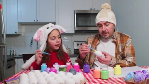 Handmade Easter eggs painted by the whole family. Christ is risen. Easter eggs Stock Footage 263507456