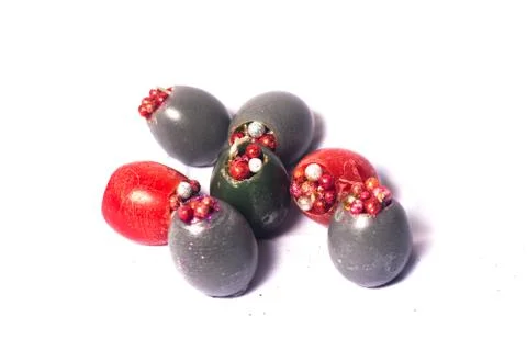 Handmade egg shaped easter candles Foto stock