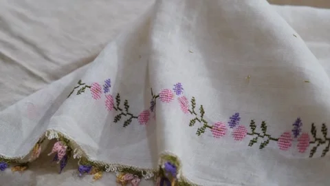 Handmade embroidered fabrics 2 Stock Footage 293983372