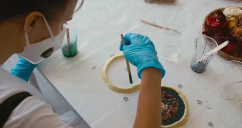 Handmade epoxy arts workshop, DIY masterclass for women, art crafts Stock Footage 291660469