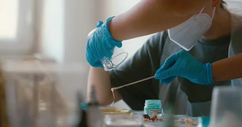 Handmade epoxy arts workshop, DIY educational masterclass for women Stock Footage 294933009