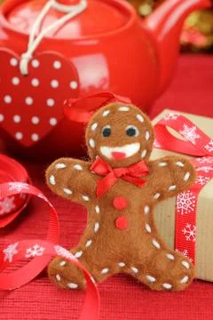 Handmade felt ginger man Stock Photos