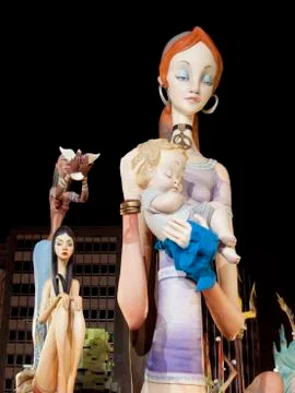 Handmade figures in Las Fallas in Valencia, Spain Stock Photos
