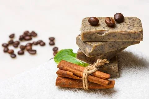 Handmade flavored soap bars Stock Photos