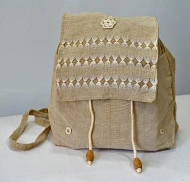 Handmade flax backpack Stock Photos