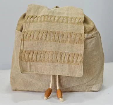 Handmade flax backpack Stock Photos