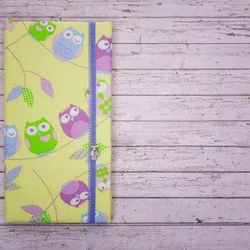 Handmade folder on wooden background Stock Photos