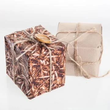 Handmade gift boxes for christmas celebration Foto stock