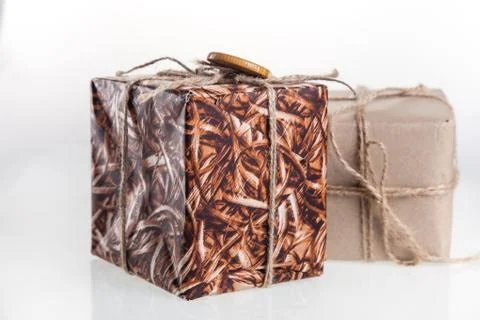 Handmade gift boxes for christmas celebration Stock Photos