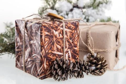 Handmade gift boxes for christmas celebration Stock Photos