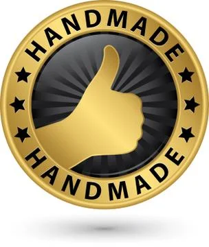 Handmade golden label with thumb up, vector illustration Stock Illustration