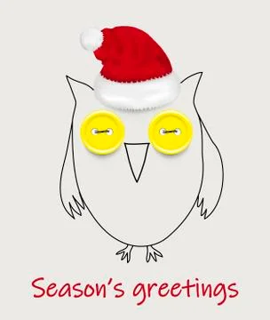 Handmade greeting vector card / banner with hand drawn owl  Season greetings Stock Illustration