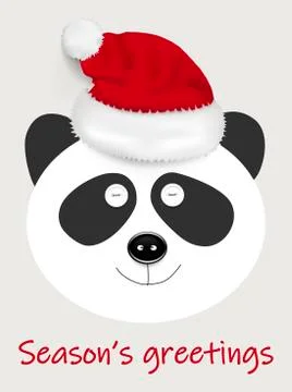 Handmade greeting vector card / banner of a panda and Seasons greetings Stock Illustration