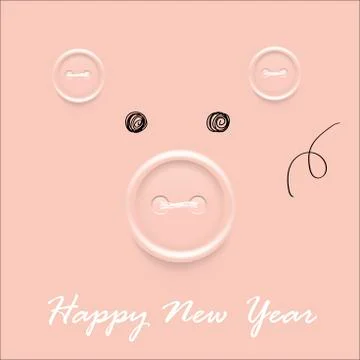 Handmade greeting vector card / banner with sewing buttons, the year of pig Stock Illustration