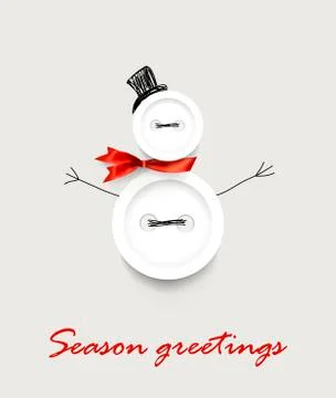Handmade greeting vector card with sewing buttons snowman and Season greetings Stock Illustration
