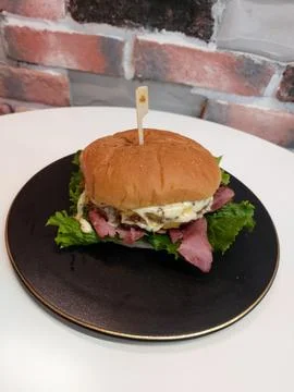 Handmade hamburger Stock Photos