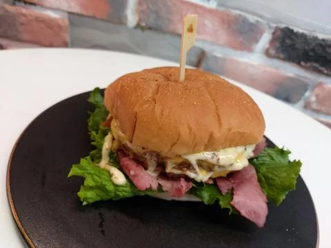 Handmade hamburger Stock Photos