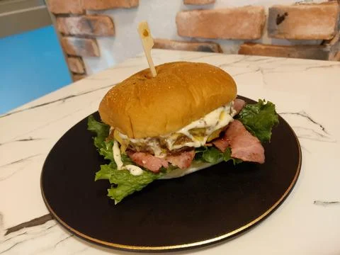 Handmade hamburger Stock Photos
