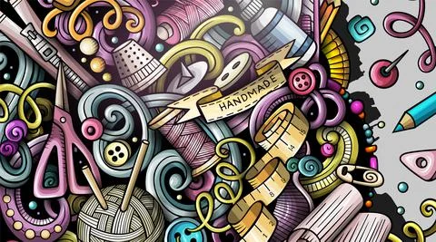 Handmade hand drawn doodle banner. Cartoon detailed flyer. Illustrazione stock