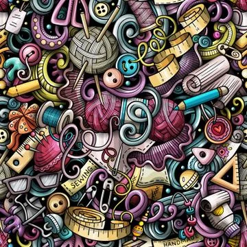 Handmade hand drawn vector doodles seamless pattern. Stock Illustration